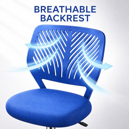 Image of Modern Ergonomic Office Chair, Adjustable Height, Chrome Base, Mesh Back Design, Rolling Wheels, Task Seating (Blue)