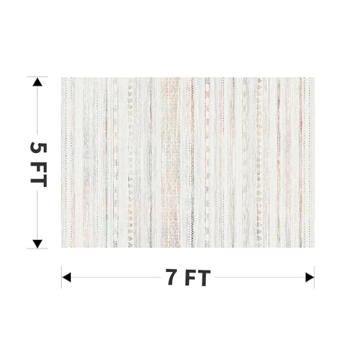 5x7 Area Rugs for Living Room Machine Washable Rug Distressed Indoor Carpet Neutral Moroccan Boho Rug Ultra Soft Area Rug for Bedroom Dining Room Playroom Office, Multi-Color