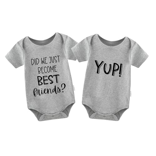 Image of YSCULBUTOL Baby Twins Bodysuit Did We Just Become Best Friends Newborn Clothes Infant Twin Romper Unisex Outfits(Grey 3m)