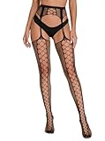 Eagerlove Strapsstrumpfhose für Damen Sexy Mesh Spitze Strapse Strümpfe Elastisch Dessous Pantyhose Stil-4-Schwarz Einheitsgröße