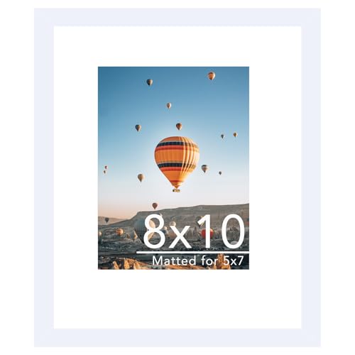 Image of JCJMY 8x10 Picture Frame White with 5x7 Mat for Wall Hanging or Tabletop, Display Photo 5x7 with Mat or 8x10 without Mat, 8 by 10 Gallery Poster Photo Frame with Shatter Resistant Plexiglass, White