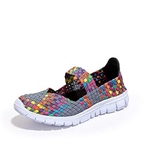 Women Elastic Woven Walking Shoes Flats Sandals,Comfy Casual Non Slip Lightweight Breathable Mary Jane Sneakers Nurse Shoes