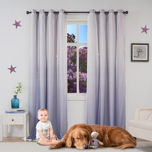 Image of Yancorp Curtains for Girls Bedroom Kids Room Rainbow Curtains Nursery Curtain 96 inches Length Grommet Rainbow Color Decor for Playroom (Ombre Grey, W52 X L96)