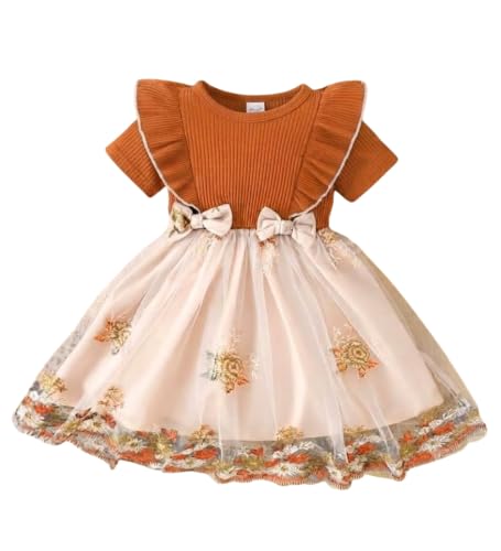 Image of TAGAS Girls Frock Dress | Floral Printed Princess Dress with Full Sleeves, Ruffle Shoulders & Flared Skirt | Birthday Dress for Girls | Wedding & Special Occasion Wear | 1-9 Years