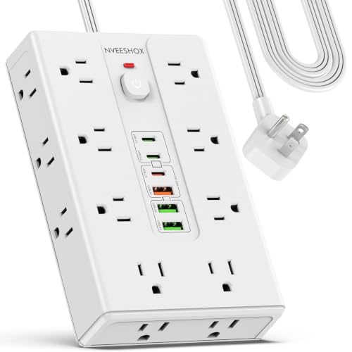 Image of Surge Protector Power Strip 6.5 FT Cord with 16 AC Outlets 6 USB-C Ports | Extension Cord with Multiple Outlets, Desktop Charging Station, Flat Plug Outlet Extender for Home Office Dorm