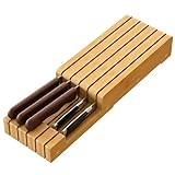 Knife Organizer Drawer Insert, In-Drawer Bamboo Wood Knife Block, Drawer Knife Storage Steak Knife Holder Without Knives, Holds up to 5 Knives
