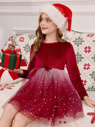 JISISANG Tutu Velvet Dresses A-line Long Sleeve Girls Formal Wedding Guest Brithday Party Christmas Dress 3-74