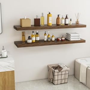 48inch floating shelves for wall 2 pack shelves for bedroomkitchenbathroom wall mounted rustic wood floating shelf with invisible brackets for booksstoragedecor rustic brown  urban country home decor