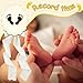 Threehoney Baby Announcement Sign 7 Inch Double Sided Wooden Hello World Newborn Engraved Sign with Organza Bag Marker Pen Ink Pad Ribbon Bow for Baby Shower Hand Footprints Photo Prop (White Bow)