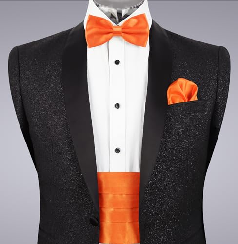 Image of Alizeal Mens Multicolored Silk Solid Cummerbund Bow Tie Set