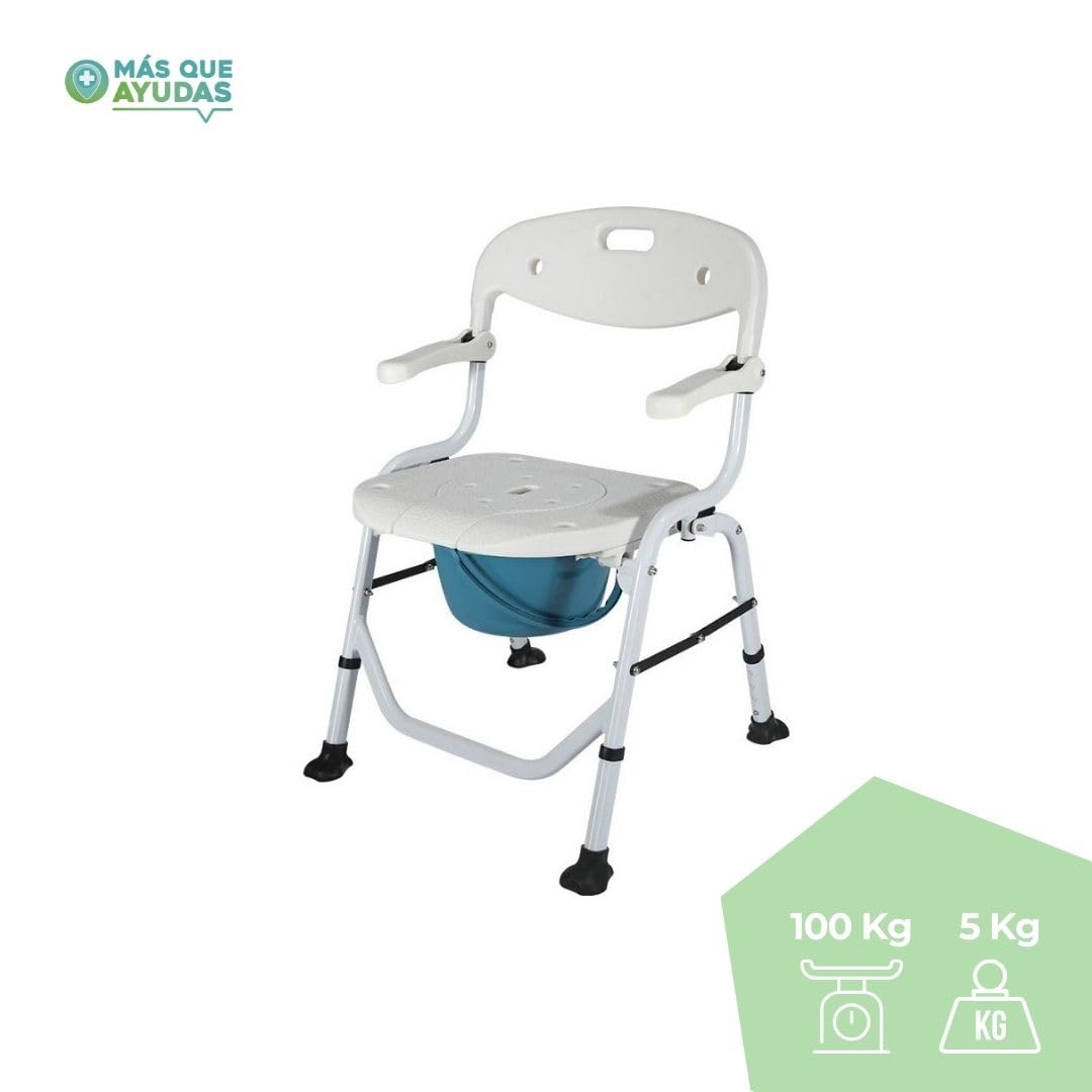 Silla de Baño y Ducha Plegable con Inodoro y Brazos Abatibles, Altura 43-50 cm, Marco de Aluminio, para Personas Mayores y Movilidad Reducida, Uso en Ducha o WC, Soporta 100 Kg