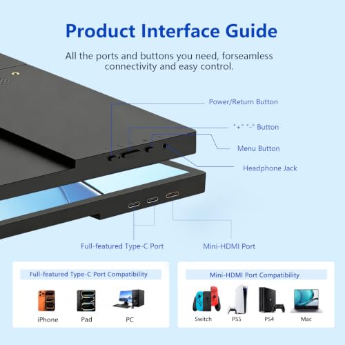 Image of 16 Inch Portable Laptop Monitor FHD 1200P IPS 60hz, USB-C&HDMI External Secondary Screen with Integrated Kickstand, Laptop Compatible, Perfect for Multi-Screen Office Work