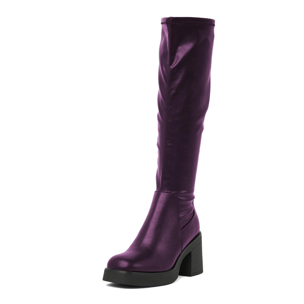 Pazzion Womens Partial Side Zippers Knee High Boots Mid High Heel Pull On Round Toe Long Boot Daily