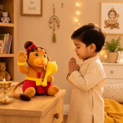 Image of AVSHUB Lord Hanuman Plush Toy Cute Bajrang Bali Soft Doll with Gada Stuffed Baby Hanuman with Soft Plush Toy, Best Return Gift for Infants, Toddlers & Kids (Medium - 25 Cm, Without Music)