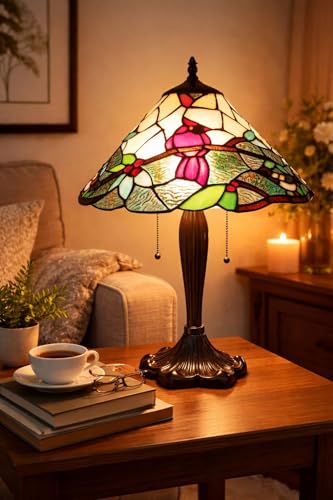 Image of Stained Glass Table Lamp,Multicolor Glass Shade,Bronze Base (Design - 11) Floral Decorative lamp for Dining Room, Living Room & Home Decor(Free Bulb-3 Color Option- Warm &Cool White, Natural)