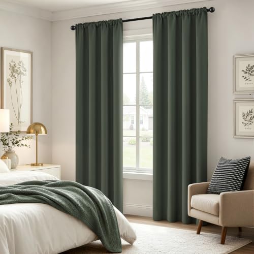 Image of MIULEE Dark Mallard Blackout Curtains 84 Inch Length for Bedroom 4 Panels