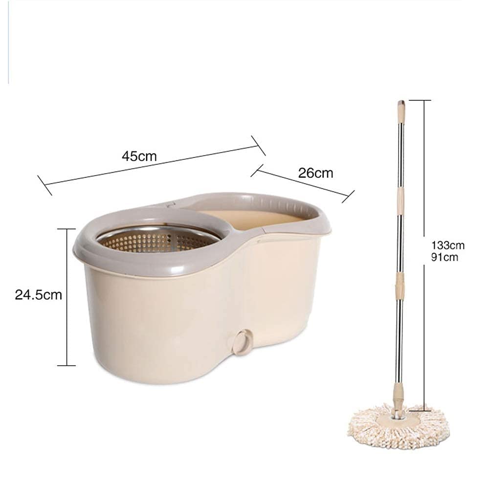 Secchio mocio Rotante 360 ° con cestello disidratazione in Acciaio Inossidabile e testine Secco rotanti in Microfibra con Secchio 2 Teste Sistema Pulizia Pavimento
