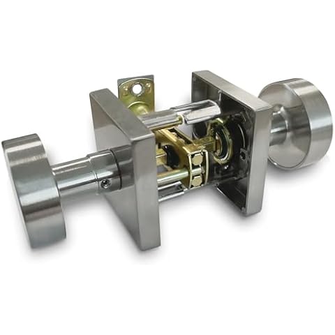 Villar Home Designs Easy to Install Passage Door Handles Knobs Lockset and Matching Screws for Right and Left Handed Doors for Closet, Hall, Bedroom Satin Nickel (Satin Nickel) Cover