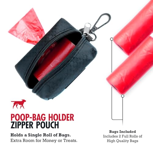 Image of Tuff Pupper Dog Poop Bag Holder | Works with Any Dog Leash | Zippered Waste Bag Dispenser | Waterproof with Rust-Proof Clip | Convenient Lightweight Design | Includes 2 Rolls of Leak-Proof Bags