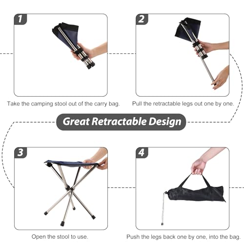 Image of Portable Stool, 13.8 Inch High & 1.32 lbs Small Folding Chair, Telescopic Compact Foldable Stool with Carry Bag for Camping, Hiking, Outdoor Concert