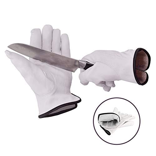 Preisvergleich Produktbild Vgo Schnittschutz Arbeitshandschuhe, Obermaterial von Ziegenleder mit Schnittschutzinnenfutter HYPRO, hohe Anti-Schneidenferigkeit, Schnittfest (1 Paar, 9 / L, Weiß, GA9501HY)