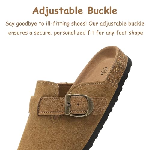 Image of Kids Suede Clogs Boys Girls Mules Cork Genuine Leather Sandals with Adjustable Buckle Slippers Potato Shoe Indoor Outdoor Slip On Slide for Big Kids