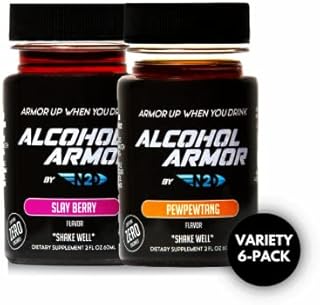 Alcohol Armor Liver Cleanse Anti-Dehydration Drinking Supplement - No More Wasted Mornings - Works As Shot Or Mixer - NO Caffeine, Calories, Gluten, Soy, Dairy - 6 Pack, 2oz Bottles - Variety Flavors