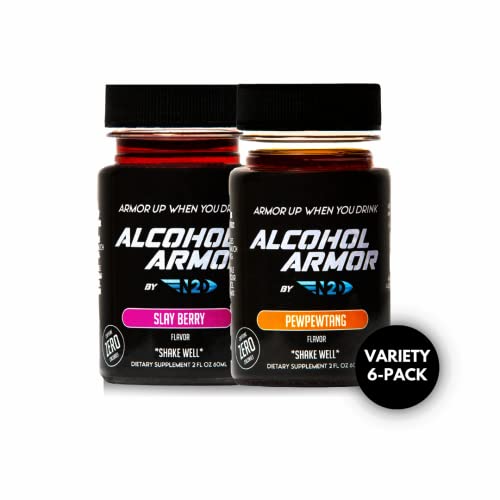 Alcohol Armor Liver Cleanse Anti-Dehydration Drinking Supplement - No More Wasted Mornings - Works As Shot Or Mixer - NO Caffeine, Calories, Gluten, Soy, Dairy - 6 Pack, 2oz Bottles - Variety Flavors