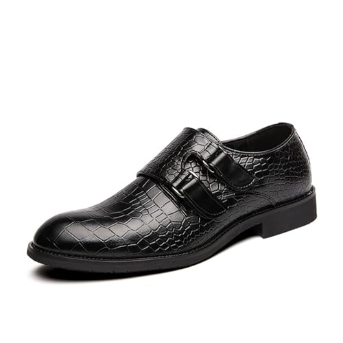 Men's Leather Print Slip-on Dressy Loafers,Fashion Double Monk Strap Business Casual Brogue Shoes,Comfortable Non-Slip Wedding Formal Shoes