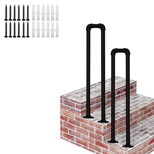 Rampe d'escalier extérieure stable en fer forgé noir de 100cm contre les chutes