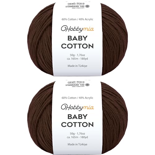 Image of Baby Cotton Blend Yarn - Soft Sport Weight Yarn for Crochet & Amigurumi - 50g /180yds - 60% Cotton 40% Acrylic - Ideal for Baby & Knitting Proj.(Brown, 2 Balls)