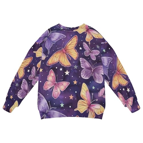 JUNZAN Butterflies and Stars Purple Kids Boys Pullover Hoodie Crewneck Hoodie for Boys Party 4T2