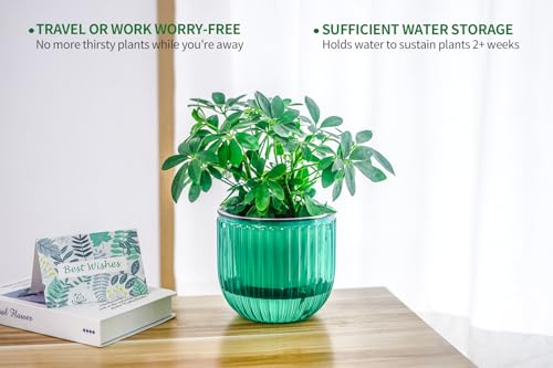 Melphoe 2 Pack Self Watering Hanging Planters Indoor Flower Pots, 6.5 Inch Outdoor Hanging Basket, Plant Hanger with 3Hooks Drainage Holes for Garden Home (Emerald) - Image 7