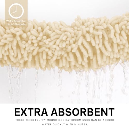 Image of Bathroom Rugs 2 Pieces Chenille Bath Rug Mat, Extra Thick and Soft Absorbent Bath Rugs, Machine Washable, Non-Slip Plush Bath Mats for Tub, Shower, and Bath, (Milk White, 32 inchx20 inch+24 inchx16 inch)