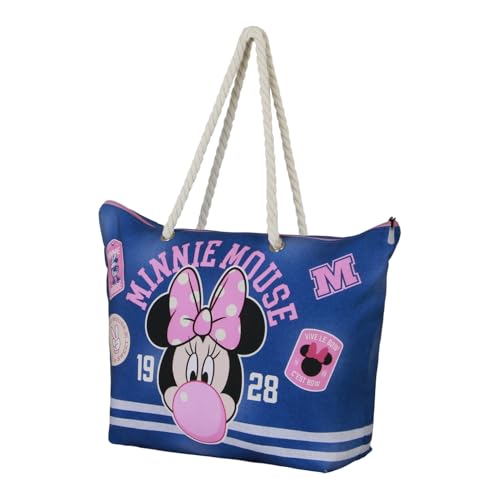 Disney Minnie Mouse Varsity - Mala de praia solar, azul, 52 x 37 cm, Minnie Mouse azul, Tamanho único, Saco de praia Soleil