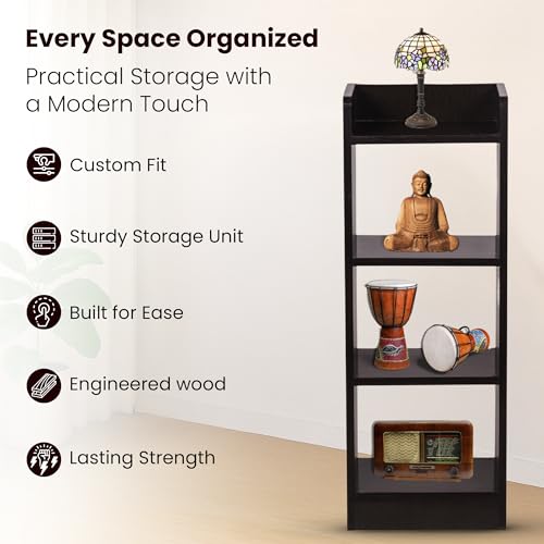 Image of YESMOM YOVA Interior 3 Layer Engineered Wood Multipurpose Rack Bookshelf Storage Organizer Stand Modern White Bookshelf Storage for Home Organization. (Black)