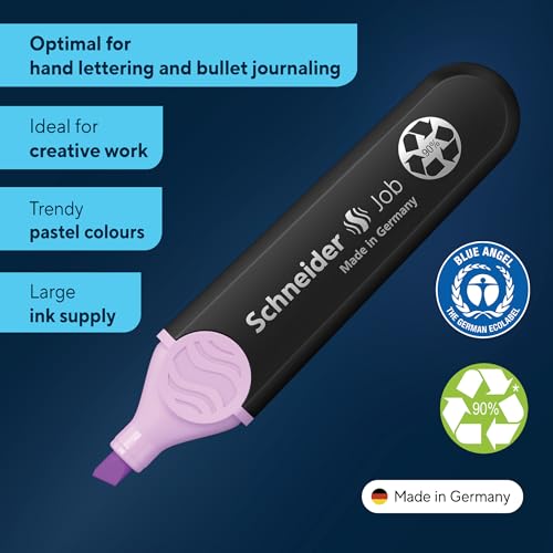 Schneider Pastel Job Highlighter Marker, Chisel Tip, Turquoise, Mint, Vanilla, Peach, Lavender, Light Pink, 6 Pack (115097)