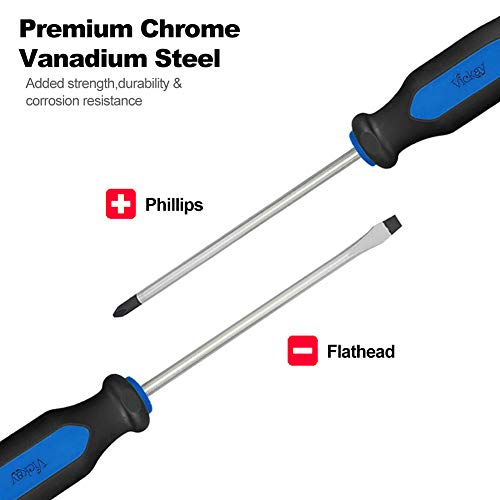 Blue Magnetic Screwdriver Set,6 Pieces Slotted and Phillips Screwdriver with Ergonomic Comfortable Non-Skid Handle,Permanent Magnetic Tips,Rust Resistant Heavy Duty Craftsman Toolkit