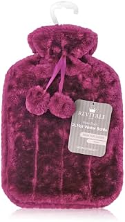 Revitale Luxury Cosy Faux Fur Pom Pom Hot Water Bottle - 2 Litre (Plum)