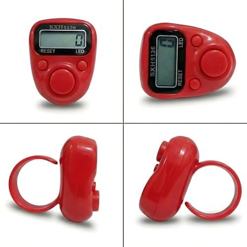Image of Digital Hand Tally Counter, LED Display, Ring Design, Reset Button(Pack of 1) (Red)