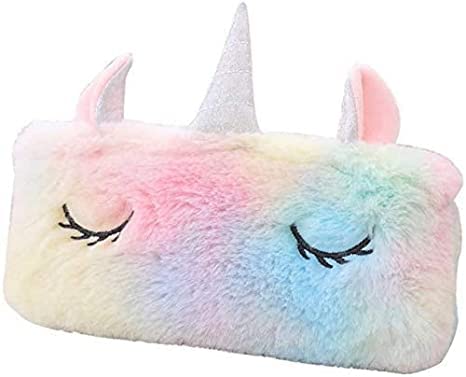 BREEPREE Unicorn Fur Pouches Pencil Cases for Kids Girls Student for Store Pen Pencil Eraser, Women Storage Bag for Make up and Phone, Unicorn Pencil Cases Pouch Kit (Fur Pouch, Pack of 1)