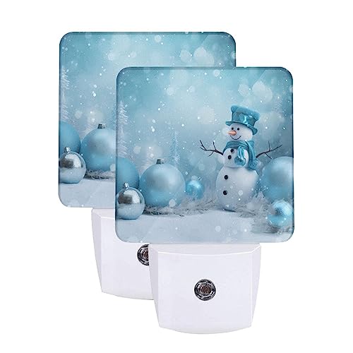 Image of Snowman Skiing LED Plug-in Night Lamp 2 Piece Set, Auto Sensor Emergency Christmas Snowflakes Nightlights Set of 2 for Dawn Bedroom Kitchen /Dusk Bathroom /Night Stairs Hallway Toilet