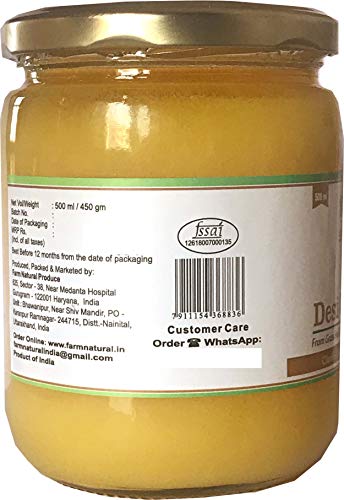 Farm Naturelle Desi Cow Ghee - 100 % Pure Ghee From A2 Milk - 500 Ml (16.90Oz) #TOP2