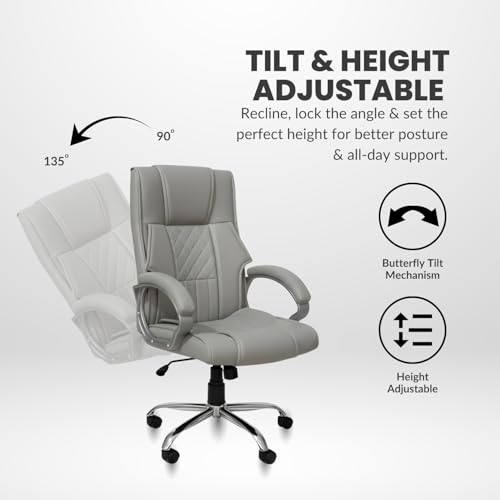 Image of activa Kim Ergonomic Office Chair| Premium Leatherette Chair with Padded Seat & Backrest| 3-Year Warranty | Adjustable Height Desk Chair for Work /Study /Gaming | Swivel Seating for Workstations (Grey)