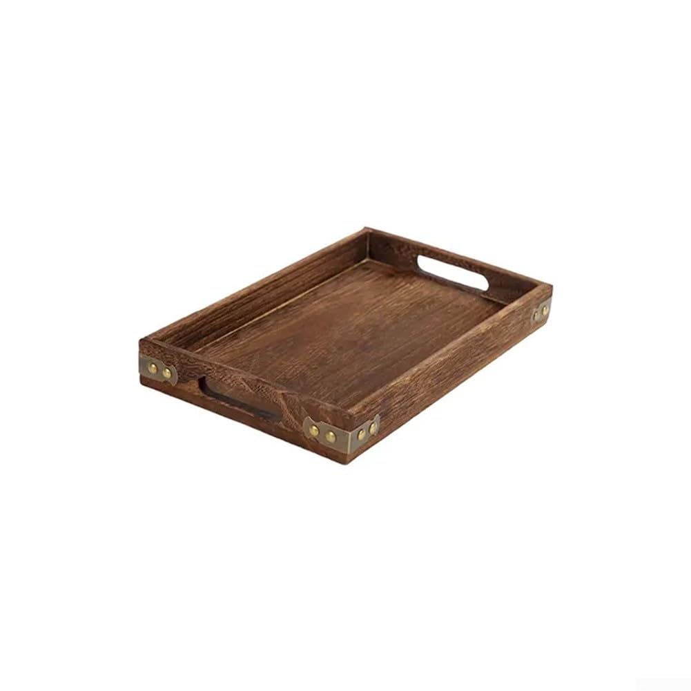 Plateau de service moderne en bois massif avec poignées pour une présentation élégante de table à thé et dessous de verre (grand)