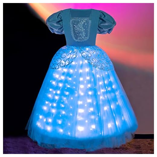 UPORPOR Light Up Cinderella Girls Costume Princess Blue Fairy Dress for Little Toddler Ball Gown Kids Halloween Costumes LED Dress Up Clothes Birthday Vestito Carnival Party Outfit, 12-14 Years