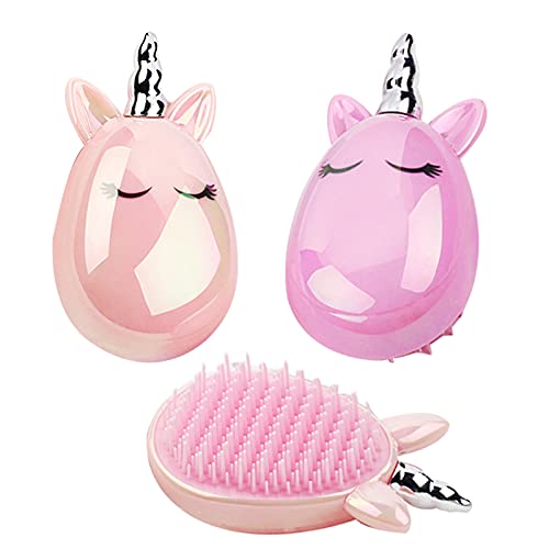 Axnhbubu 2Pack Unicorn Mini Hair Brush for Women Girls Kids Children.Travel Massage Hair Brush,Toddler Small Wet Brush Detangling Brush.Portable Compact Detangler Brush.Pocket Brush.Brush.Shampoo Brush for Straightener Hair or Curly Hair.(Pink and Pu