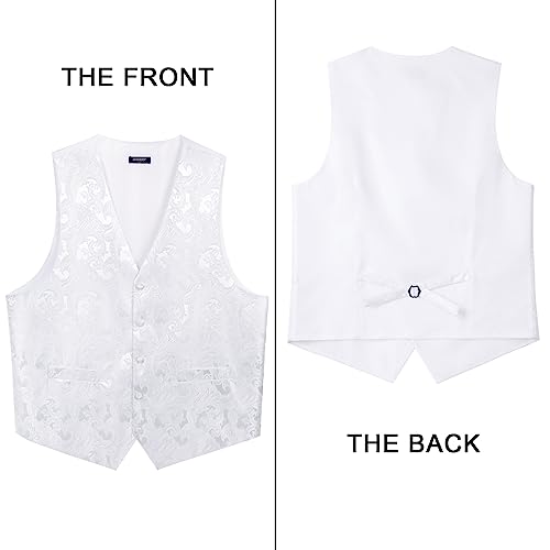 Image of HISDERN Vest and Tie Sets for Men Vests Paisley Floral Jacquard Necktie Pocket Square 3PCS Waistcoat for Suit or Tuxedo