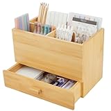 Charmewooden Bamboo Desk Organizer with Drawer Makeup Storage Drawer Pen Holder Box Home Office Workspace Bathroom Toiletries Supplies No Assembly Required