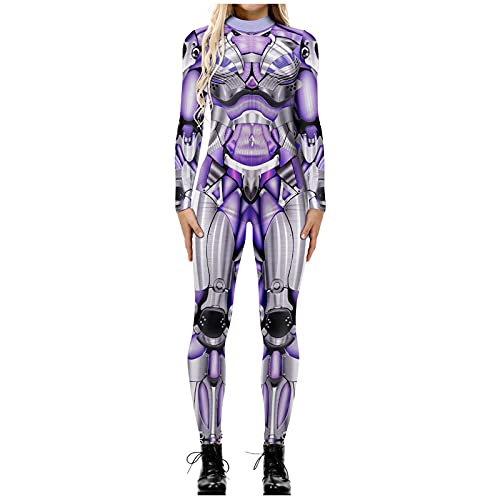 OIUHJN Mono casual para mujer, con estampado de esqueleto, manga larga, Halloween, cosplay, tallas grandes, morado, S